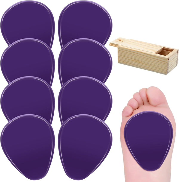 8 Pieces Gel Ball of Foot Cushions, Clear Metatarsal Pads for Foot Pain Relief with 1 Wood Box Storage (Purple)