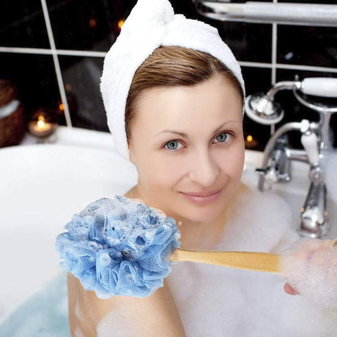 Loofah with Handle - Shower Sponge, Bath Brush, Back Scrubber for Body, PE Soft Mesh Luffa for Men and Women