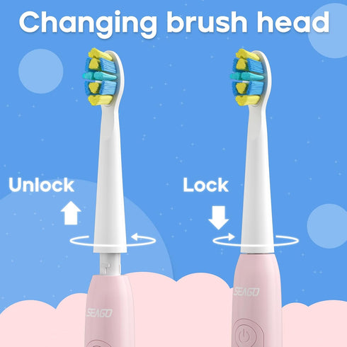 SG-2303 4 SEAGO Kids Electric Toothbrush Replacement Brush Heads Refill PCS White