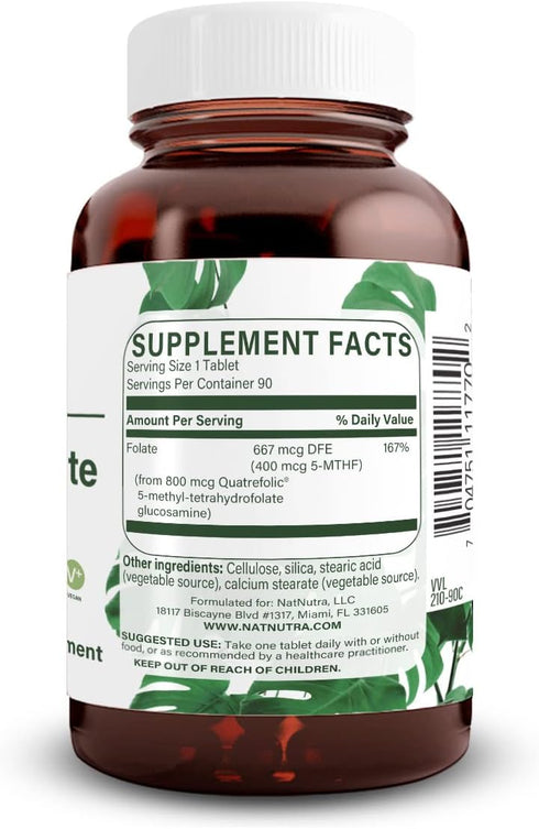 Natural Nutra Active Methyl Folate Supplement, 90 Vegan Tablets (Pack of 2) for Heart, Body, and Brain Health