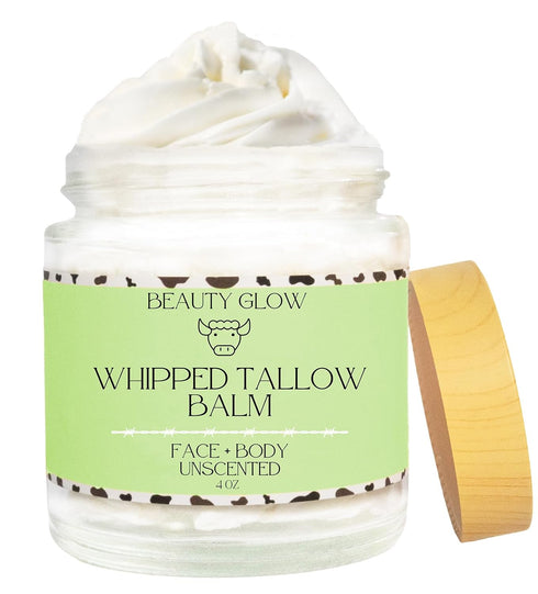 Organic Whipped Beef Tallow + Rosehip Oil for Face & Body Moisturizer Cream - Unscented, Fragrance-Free 4 Fl Oz
