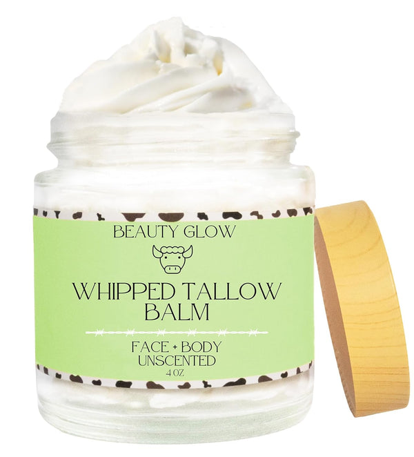 Organic Whipped Beef Tallow + Rosehip Oil for Face & Body Moisturizer Cream - Unscented, Fragrance-Free 4 Fl Oz