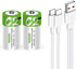 C Size Rechargeable Batteries - 2 Pack 5000mWh Lithium ion 1.5V with USB A to Type C Charger