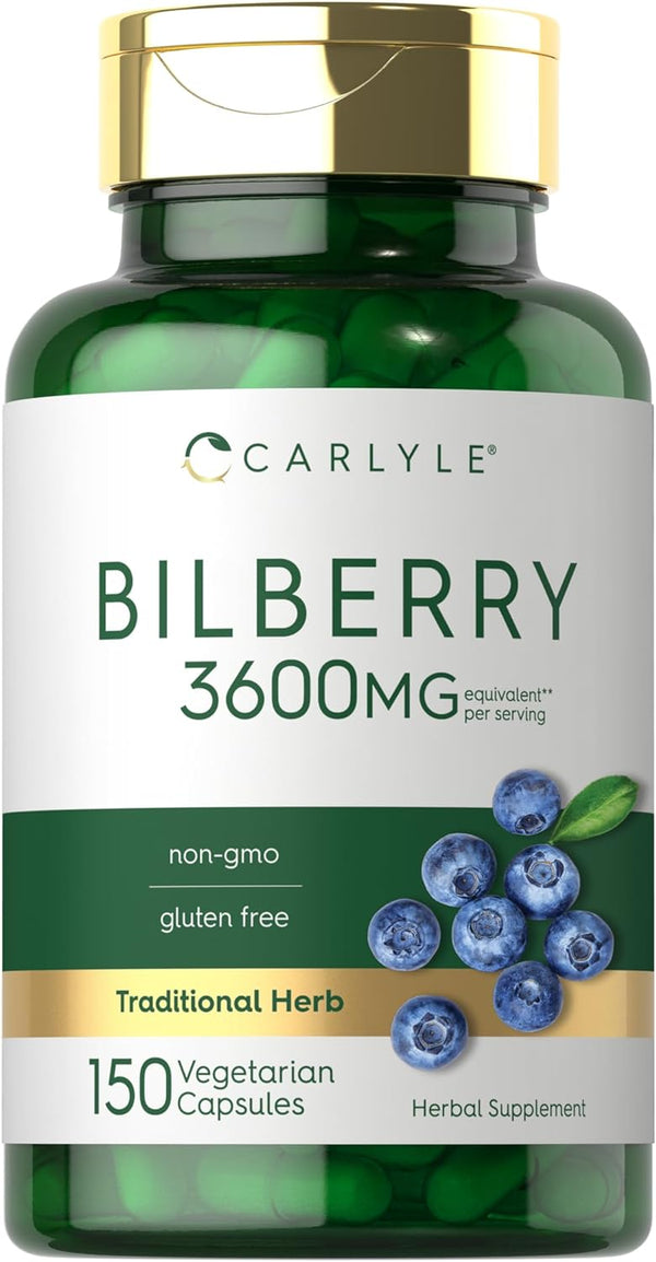 Carlyle Bilberry Extract Capsules, 3600mg, 150 Count, Vegetarian, Non-GMO, Gluten Free Fruit Supplement