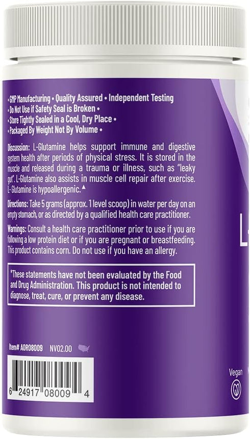AOR L-Glutamine Powder 450g, Supports Immunity and Gut Health, Dietary Supplement, 90 Servings