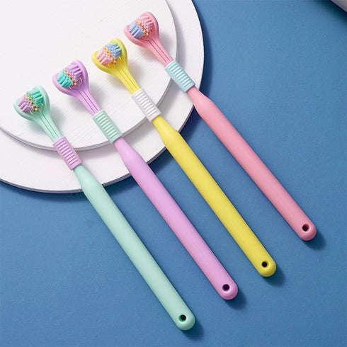 1Pc Three-Sided Soft Hair Toothbrush, Effective Wrap-Around Design for Deep Cleaning Teeth and Gums, Manual