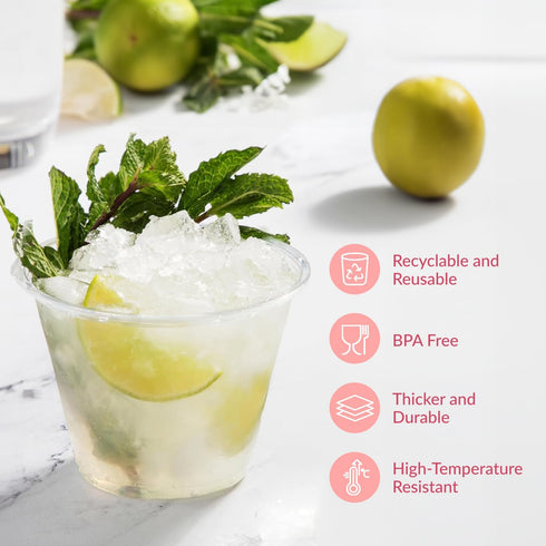 Prestee 50-Pack Clear Plastic Party Cups, 9 oz for Cold Beverages, Durable Disposable PET Cups