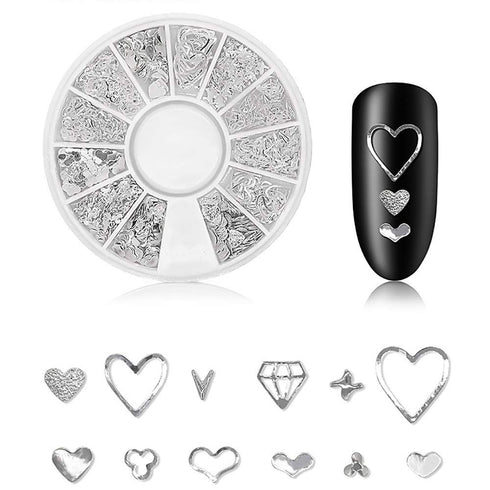 WOKOTO 6 Boxes Nail Art Studs Set, Gold Silver Hollow Star Moon Flower Rivet Kit with Tweezers and Picker Pencil
