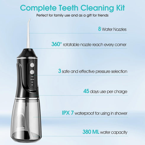 Lunstelia 380ML 8 3 IPX7 Cordless Water Dental Flosser for Teeth Cleaning, Large Water Tank & Jet Tips, Portable Oral