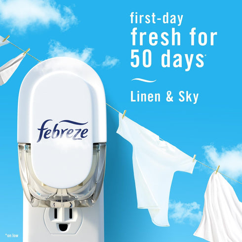 Febreze Plug In Air Fresheners, Linen & Sky Scent, Odor Fighter, 1 Warmer + 2 Oil Refills