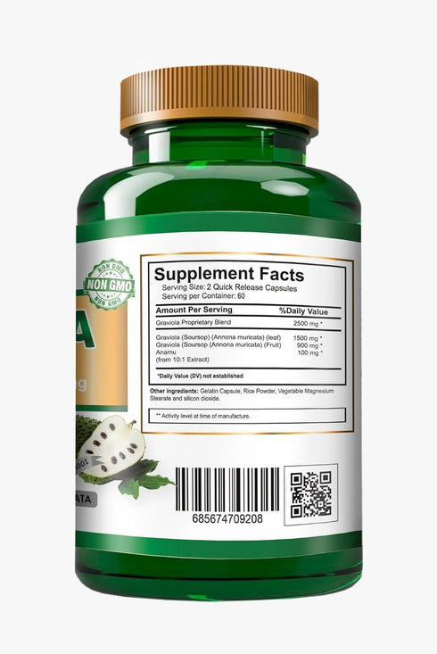 Graviola Soursop 2500 mg Natural Dietary Supplement. Leaf & Fruit Extract 120 Capsules Antioxidant, High Potency Capsules Made in The USA