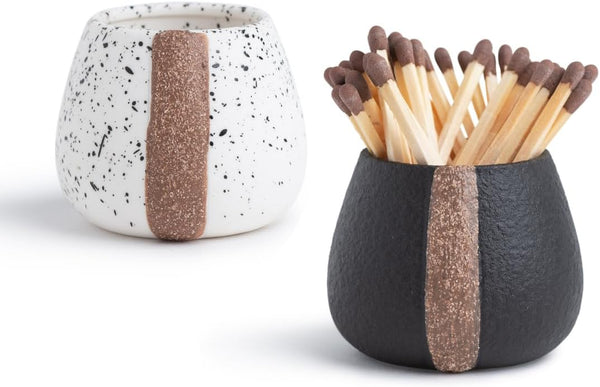 Ceramic Match Holders with Striker - Set of 2, Decorative Modern Home Decor Gifts, Matches NOT included