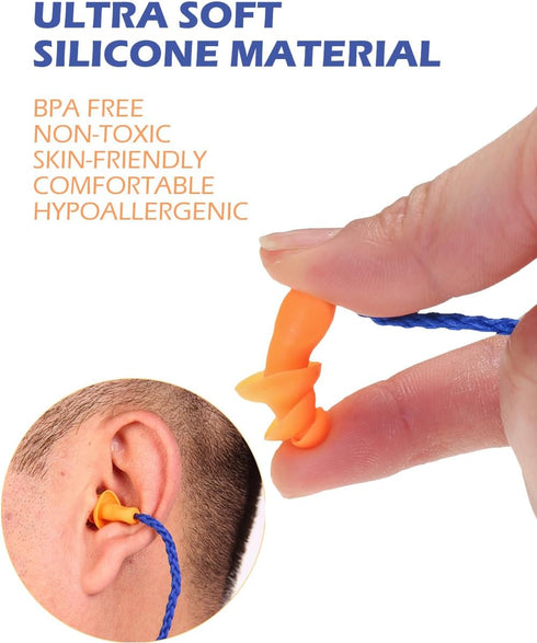 10 Pairs Corded Silicone Ear Plugs with Plastic Carry Cases, Reusable Noise Cancelling Earplugs for Hearing Protection,