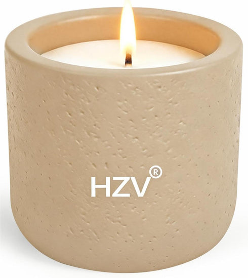 HZV Mens Meditation Candle - Temple Serenity Woody Scent, Cement Vessel, Natural Soy