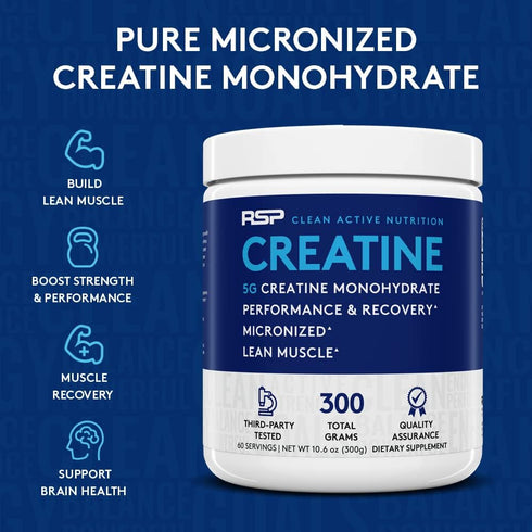 RSP Creatine Monohydrate, Pure Micronized Powder Supplement for Strength, Muscle Recovery, 10.6 Ounce