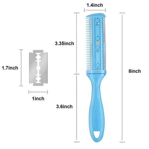 Maitys 3 Pieces Hair Cutting Comb Set with 10 Razors, Double Edge Razor and Thinning Comb in White, Pink, Blue