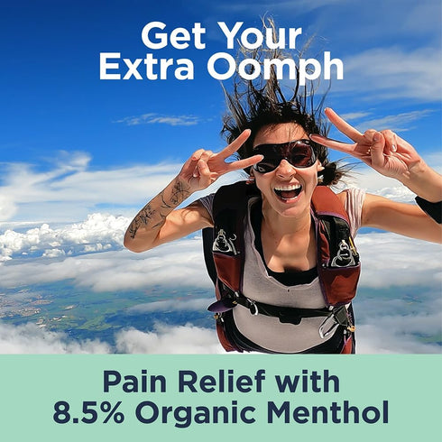 MUJO Extra Oomph Pain Relief Roll-On Gel, Fast-Acting Menthol with Organic Arnica, Aloe, Hemp for Muscles and Joints