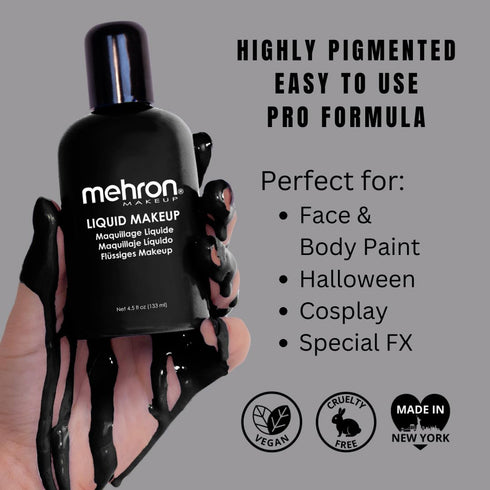 Mehron Makeup Liquid Makeup | Face Paint and Body Paint, Air Brush Compatible, 4.5 oz (Black)