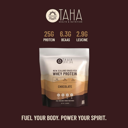 Taha Health & Nutrition Chocolate Whey Protein Concentrate Powder, 25g Protein, 2LB, Gluten Free