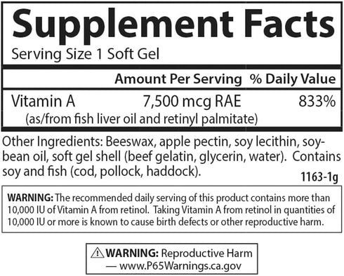 Carlson Vitamin A, 25000 IU (7500 mcg RAE) with Pectin for Vision Health, 300 Softgels