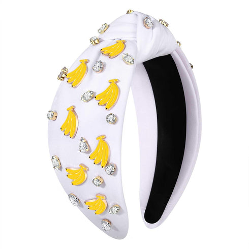 Summer Fruit Headbands for Women, Tropical Strawberry Pineapple Banana Watermelon Jeweled Rhinestone Knotted Hair