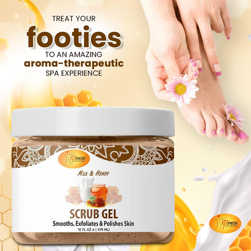 SPA REDI Exfoliating Scrub Pumice Gel, Milk and Honey, 16 Oz - Body Exfoliator with Hyaluronic Acid