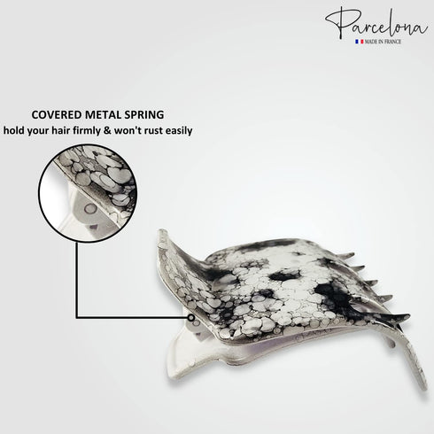 Parcelona French Paw Yoga Hair Claw Clip - White Black, Wide Side Slide In