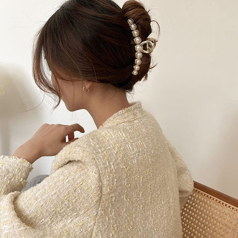 Metal Rhinestone Hair Claw Clips, Imitation Pearl Hair Jaw Clips, Non Slip Barrettes Hair Clasps Accessories for Women
