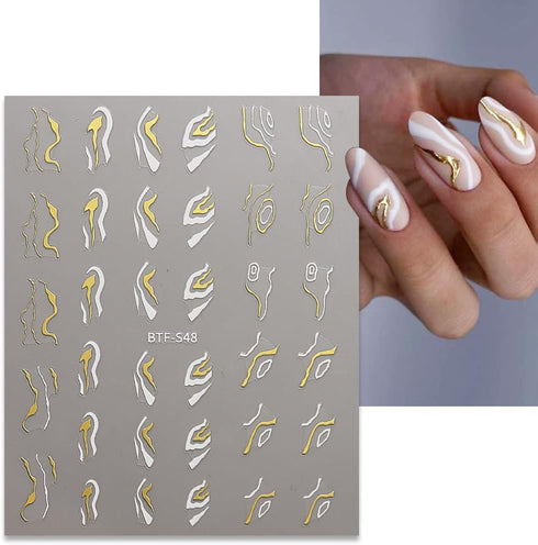Gold Nail Art Stickers, Metallic Line Nail Decals for Luxury French Tip Manicure, 3D Self-Adhesive Supplies, 8 Sheets