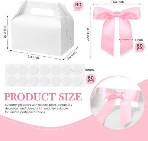 Jaloro 60 6.4 3.6 3.2 Inches(Pink) Pcs Bow Treat Boxes White Treat Gift Boxes with Satin Ribbon, Coquette Bow Themed