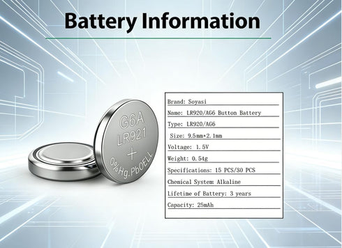 Soyasi 30-Pack AG6 1.5V 371, 370, SR920SW, LR920, LR921, SR927, 171, L921, LR69 Button Cell Batteries, Alkaline Type