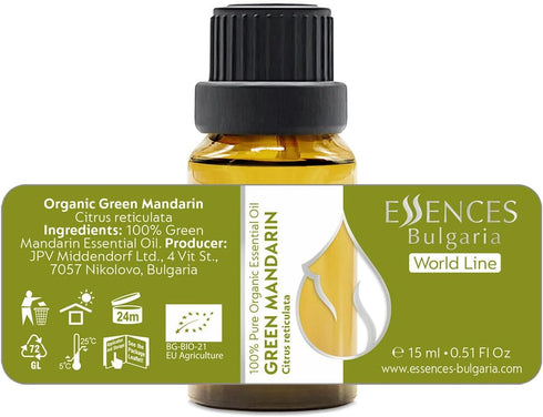 Essences Bulgaria Organic Green Mandarin Essential Oil 0.51 Fl Oz 15ml, 100% Pure Natural for Aromatherapy and Candle