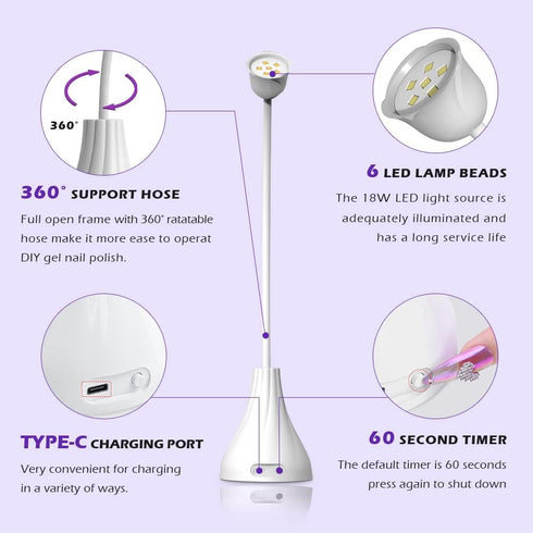 UV LED Nail Lamp, Portable Mini Nail Dryer, 360° Rotatable Quick Gel Nail Light for Home & Salon