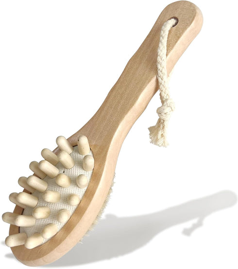 Dry Body Brush for Lymphatic Support + Cellulite Massage - Natural Bristle Exfoliator for Skin