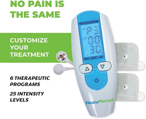 AccuRelief TENS Unit Muscle Stimulator, Pain Relief System, Electric Muscle Stimulator with Electrodes, White and Blue