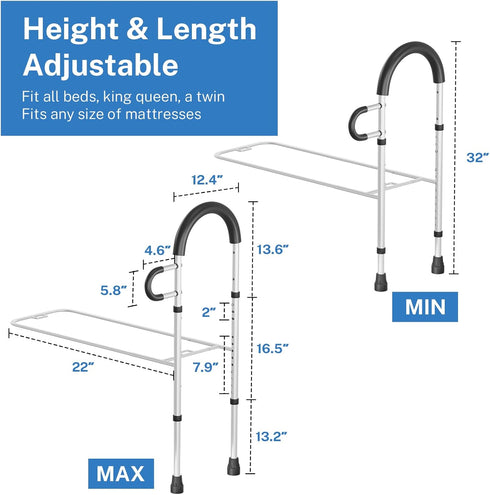 WISDEER Bed Rails for Elderly Adults Safety: Side Assist Grab Bar Handrails for Seniors with Dual Handle Rails