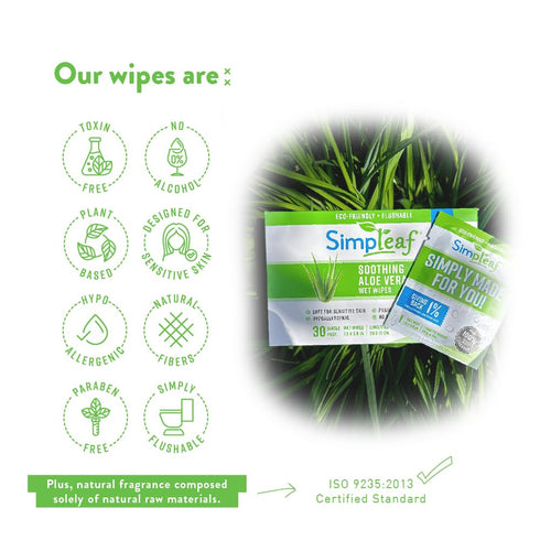 Flushable Aloe Vera Single Pack Wet Wipes - Eco-Friendly, Hypoallergenic, Safe for Sensitive Skin, 30 Wipes