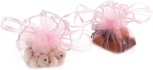 100Pcs 9.8 Inch Pink Round Organza Bags Drawstring, Sheer Jewelry Candy Pouch for Baby Shower Wedding Party Favors