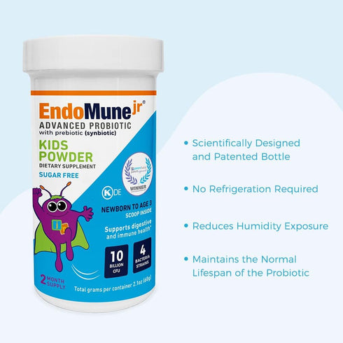 Endomune Jr Advanced Probiotic Powder for Newborns, Infants, Toddlers & Baby | 60 Day Supply | 10 Billion CFUs | 4