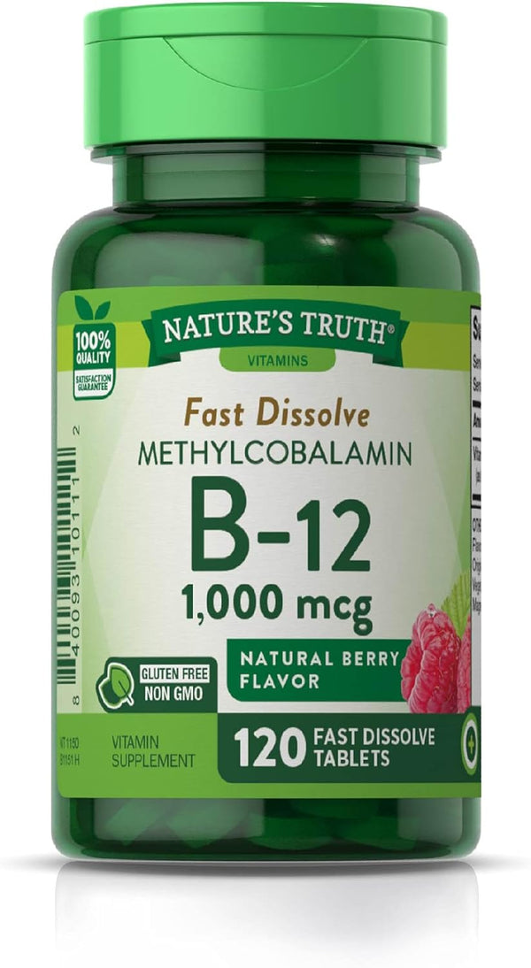 B12 Vitamin Sublingual Tablets, 1000 mcg, 120 Count, Vegetarian, Non-GMO & Gluten Free, Nature's Truth