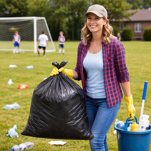TIMPHO 42 50 Count Gallon Heavy Duty Trash Bags, Large Outdoor Garbage Bags, Tear Resistant Contractor Bags for Yard