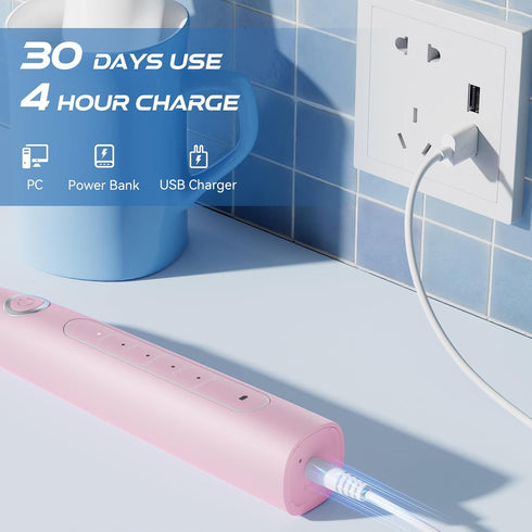 Toothbrushs-8 5 2 IPX7 Waterproof,30 YUNCHI Electric Toothbrush Pink, Battery Toothbrush for Adults, Rechargeable Brush