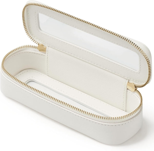 Slim Clear Makeup Brush Bag, Cute White Travel Toiletry Bag for Women, Waterproof Transparent Cosmetic Organizer