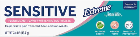Natural White Extreme Sensitive Fluoride Anti-Cavity Whitening Toothpaste, 3.4 oz, Sensitive Teeth Relief (Pack of 3) +