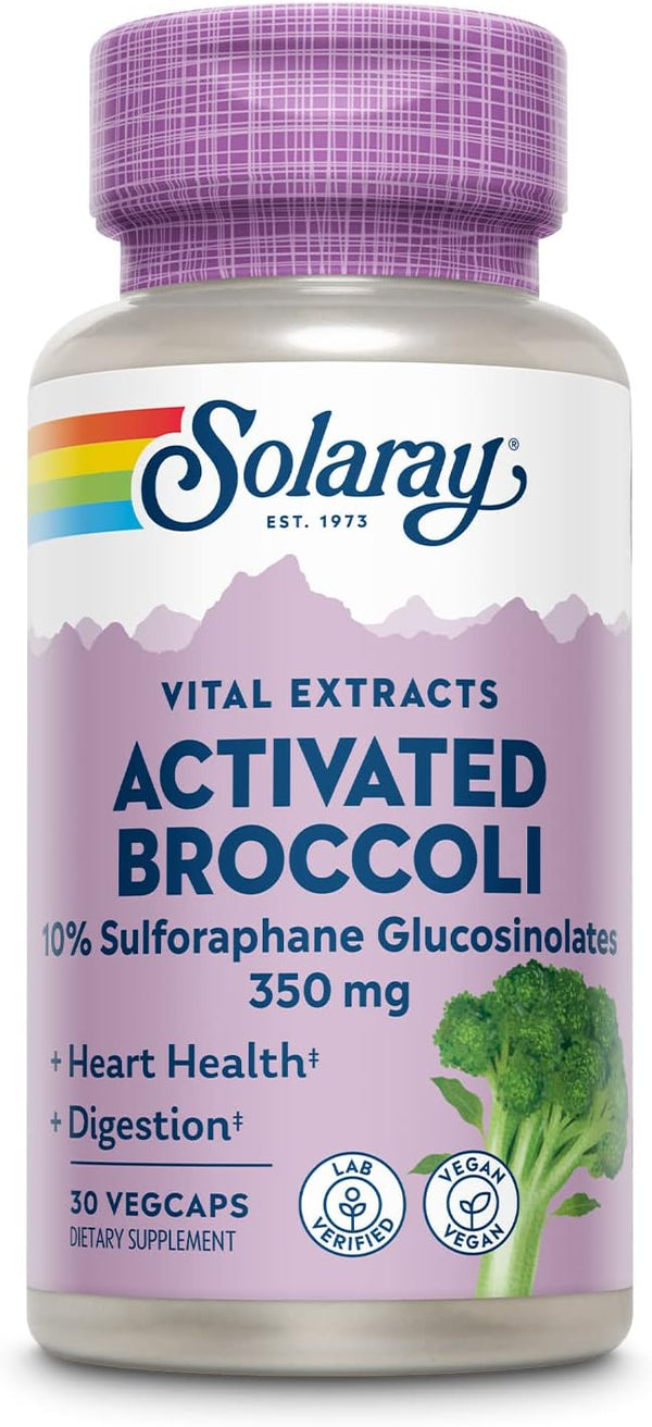 SOLARAY Activated Broccoli Seed Extract 350 mg, 10% Sulforaphane Glucosinolates, 30 VegCaps for Antioxidant Support and