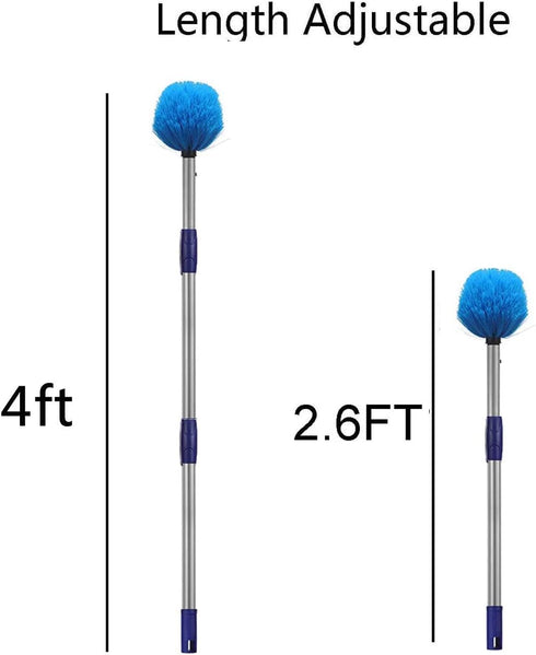 Cobweb Duster with Pole, 4ft Stainless Steel Pole, Medium-Stiff Bristles for Walls and Window Screens