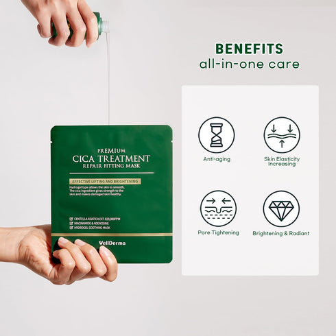 WELLDERMA Premium Cica Mask Treatment, 4 Sheets Hydrogel for Sensitive Skin, Firming & Soothing Face Care