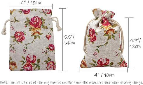 24 Pack Rose Double Drawstring Burlap Bags - 5.5"x 4" Reusable Linen Gift Pouches for Wedding Party