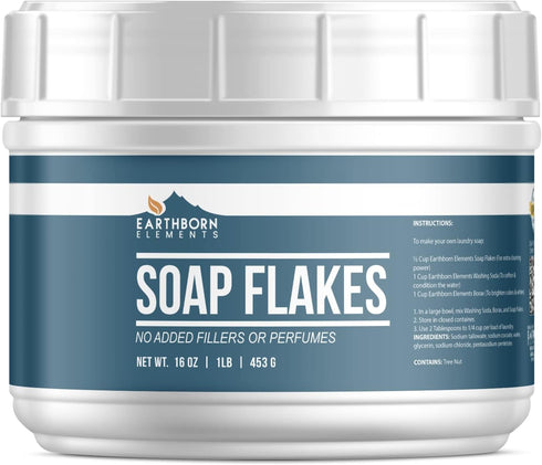 Earthborn Elements Soap Flakes, 1 lb, Homemade Laundry Detergent, Tallow-Based, Unscented
