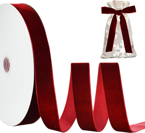 TONIFUL Burgundy Velvet Ribbon, 1 Inch x 25 Yards, Vintage for Christmas Wreaths, Gift Wrapping, Valentine's Bouquets